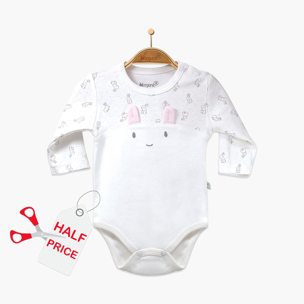 Your Little One Bodysuits Newborn / Ecru-Pink Organic Cotton Long Sleeve Baby Girl Bodysuit