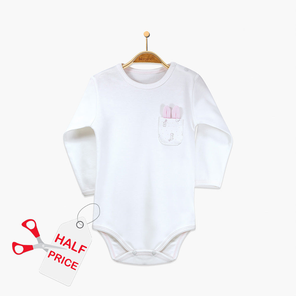 Your Little One Bodysuits 12-18 Months / Ecru-Pink Organic Cotton Long Sleeve Baby Girl Bodysuit