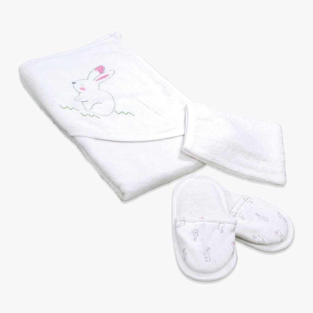 Your Little One Bathrobe & Towel Sets Ecru-Pink Organic Cotton Baby Girl Bathrobe & Towel Set